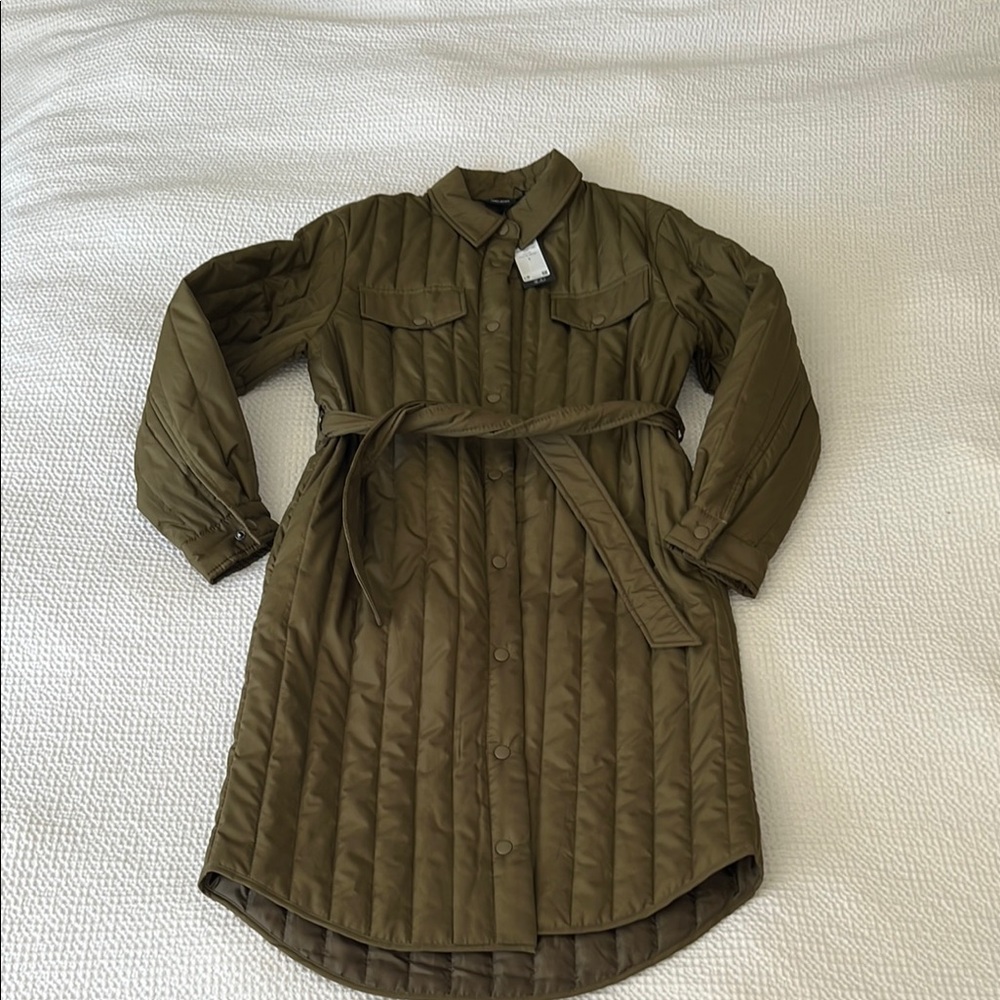 Olive Quilted Belted Coat
